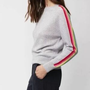 twik Gray Crewneck Sweater with Neon Rainbow Stripe Sleeves